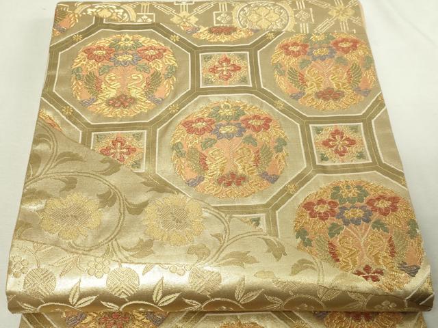 平和屋本店▼六通柄袋帯　金彩正倉院　正絹　逸品　DABE9289sf