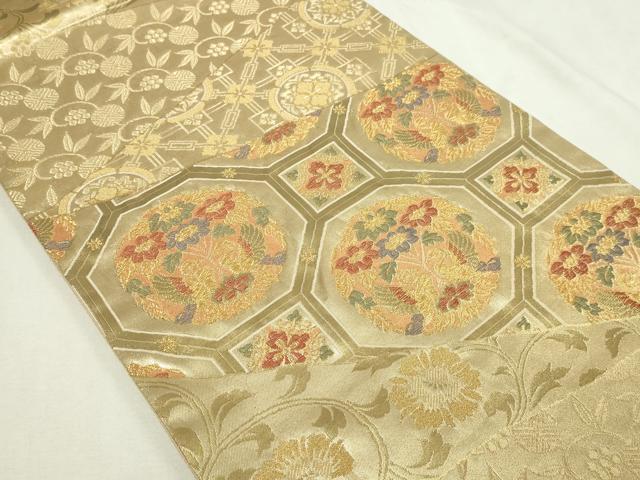 平和屋本店▼六通柄袋帯　金彩正倉院　正絹　逸品　DABE9289sf_1