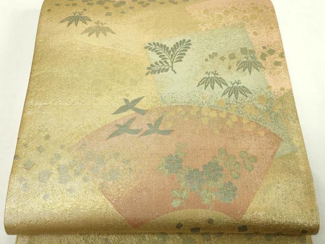 平和屋本店▼佐賀錦　六通柄袋帯　地紙花鳥文　本金箔　正絹　逸品　DABE9292sf