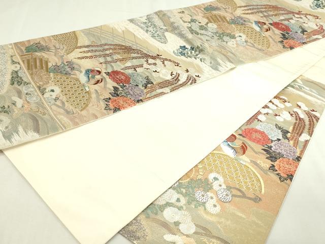 平和屋本店▼六通柄袋帯　唐織　柳橋鴛鴦　本金箔　正絹　逸品　DABE9296sf_5