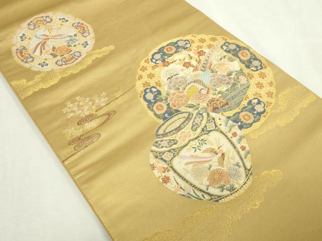 平和屋本店▼六通柄袋帯　唐織　雲取錦薫花鳥　漆金九百錦　正絹　逸品　DABE9297sf_1