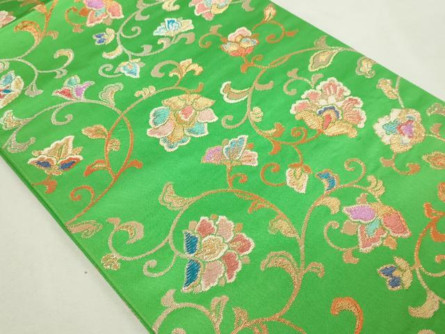 平和屋本店▼西陣　六通柄袋帯　手織　更紗花文　彩金錦　正絹　逸品　DABE9300sf_1