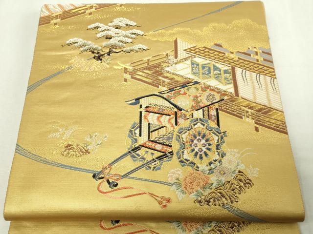 平和屋本店▼六通柄袋帯　御殿御所車　漆金九百錦　正絹　逸品　DABE9309sf