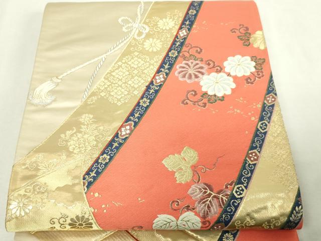 平和屋本店▼六通柄袋帯　唐織　結び紐花唐草文　九百錦　純金箔24ｋ　正絹　逸品　DABE9312sf