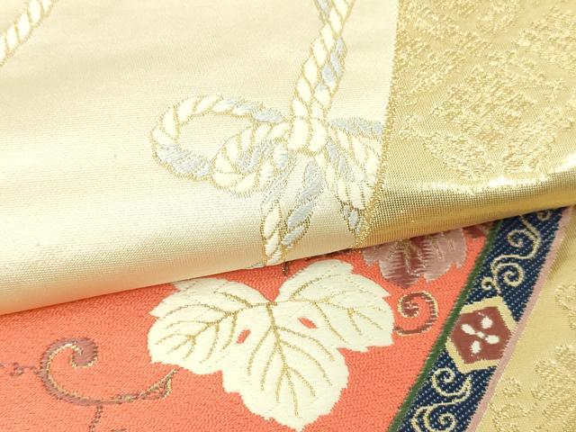平和屋本店▼六通柄袋帯　唐織　結び紐花唐草文　九百錦　純金箔24ｋ　正絹　逸品　DABE9312sf_2