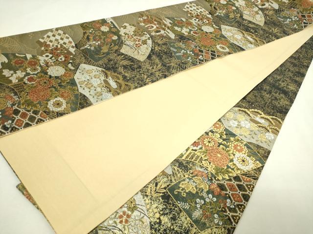 平和屋本店▼六通柄袋帯　地紙鼓花文　金彩　正絹　逸品　DABE9317sf_5