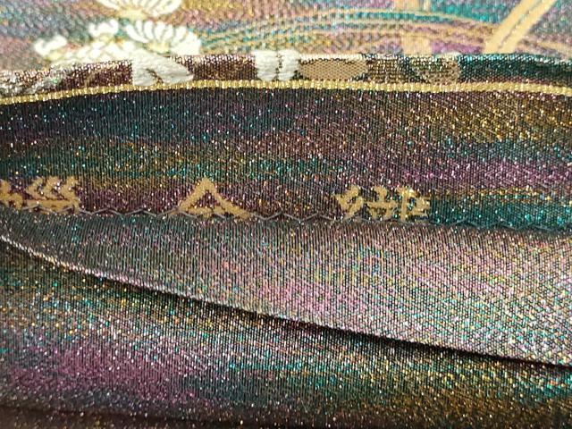 平和屋本店▼六通柄袋帯　蝋金織　草花文　正絹　逸品　DABE9321sf_4