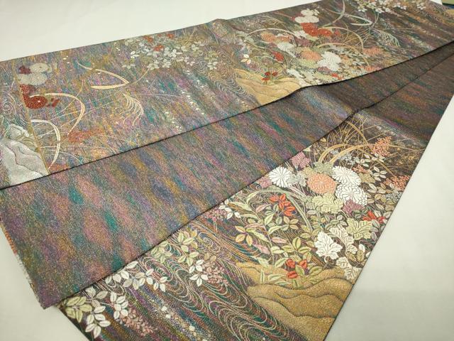 平和屋本店▼六通柄袋帯　蝋金織　草花文　正絹　逸品　DABE9321sf_5