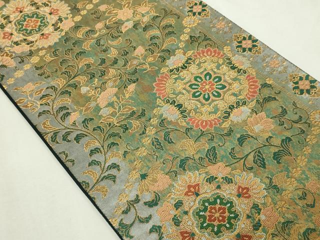 平和屋本店▼六通柄袋帯　斜取更紗華文　珠金　正絹　逸品　DABE9325sf_1