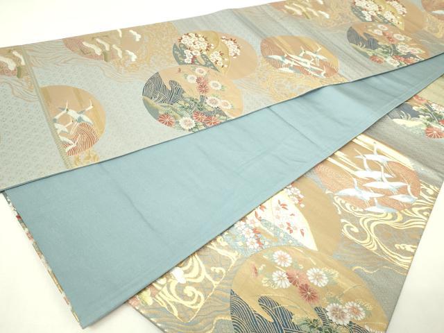 平和屋本店▼六通柄袋帯　飛鶴草花丸文　純金　正絹　逸品　DABE9331sf_5