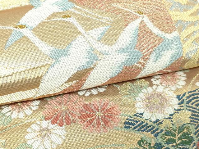 平和屋本店▼六通柄袋帯　飛鶴草花丸文　純金　正絹　逸品　DABE9331sf_2
