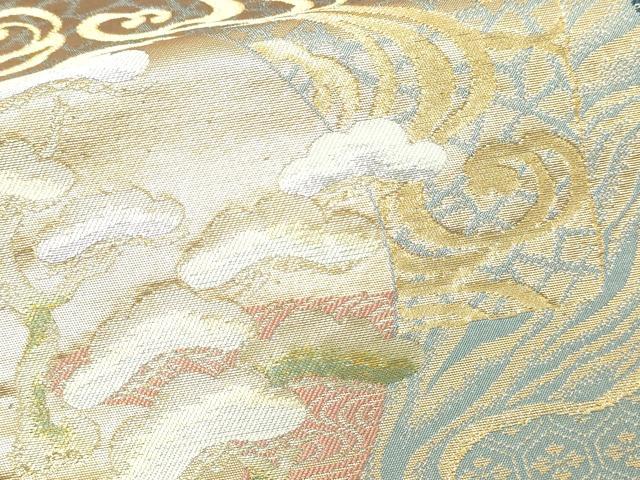 平和屋本店▼六通柄袋帯　飛鶴草花丸文　純金　正絹　逸品　DABE9331sf_3