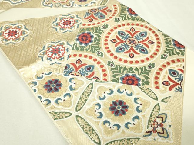 平和屋本店▼六通柄袋帯　唐織　正倉院花文　はくば錦24ｋ　正絹　逸品　DABE9337sf_1