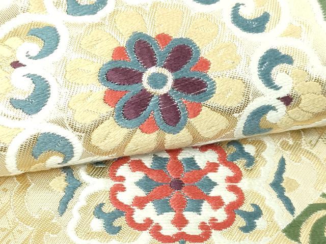 平和屋本店▼六通柄袋帯　唐織　正倉院花文　はくば錦24ｋ　正絹　逸品　DABE9337sf_2