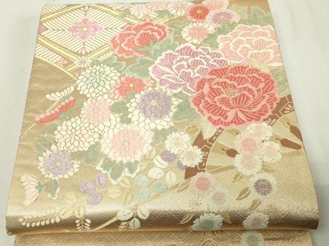 平和屋本店▼六通柄袋帯　唐織　本金斜取能衣華調模様　正絹　逸品　DABE9345sf　