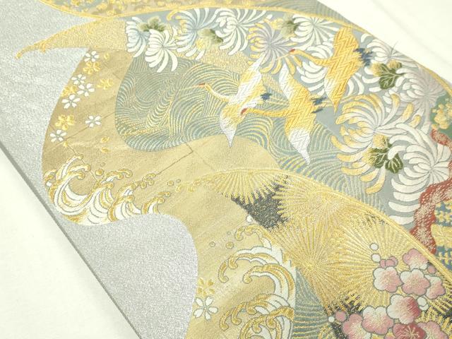 平和屋本店▼六通柄袋帯　唐織　菱菊宝鶴文　本金箔　正絹　逸品　DABE9356sf_1