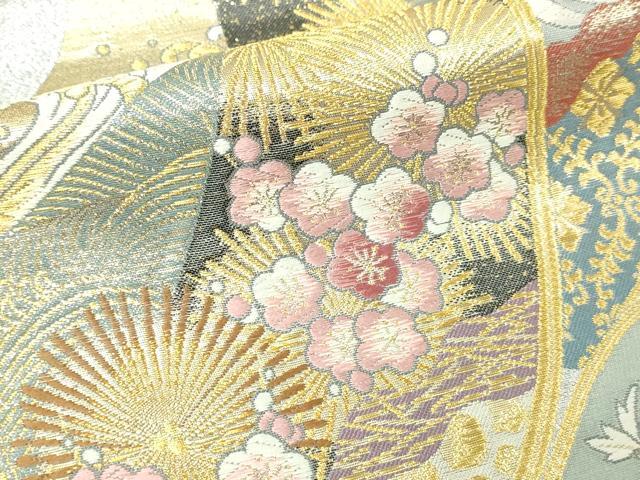 平和屋本店▼六通柄袋帯　唐織　菱菊宝鶴文　本金箔　正絹　逸品　DABE9356sf_3