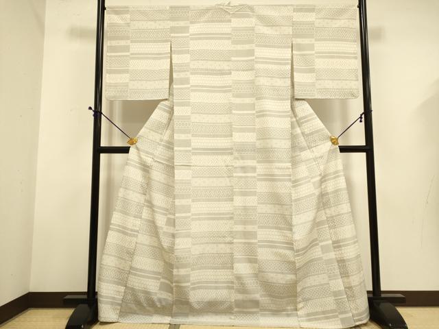 平和屋着物▽本塩沢　単衣　横段吉祥文　正絹　逸品　DABE9523du_1