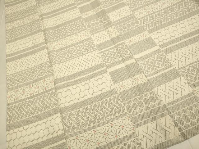 平和屋着物▽本塩沢　単衣　横段吉祥文　正絹　逸品　DABE9523du_3