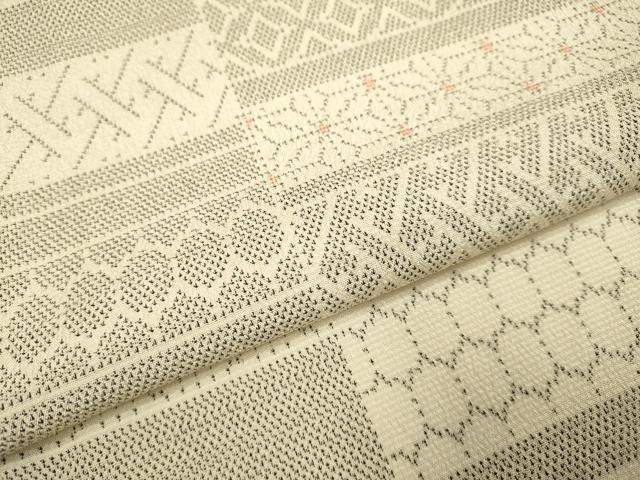 平和屋着物▽本塩沢　単衣　横段吉祥文　正絹　逸品　DABE9523du_4