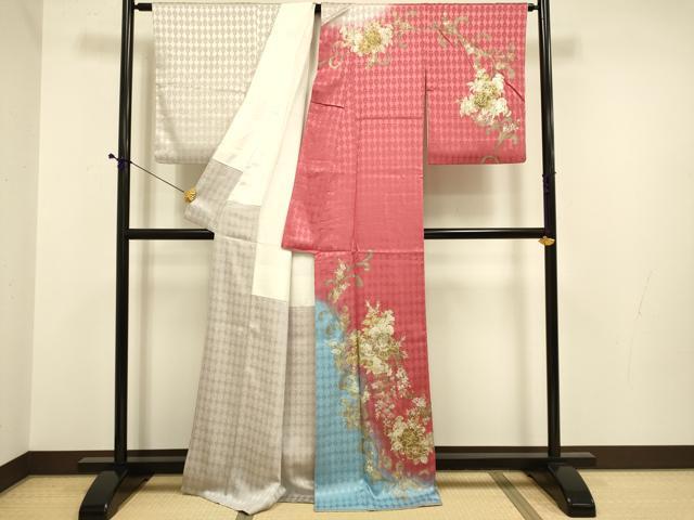 平和屋着物●訪問着　草花文　暈し染め　金彩　正絹　逸品　DABE9626du_1