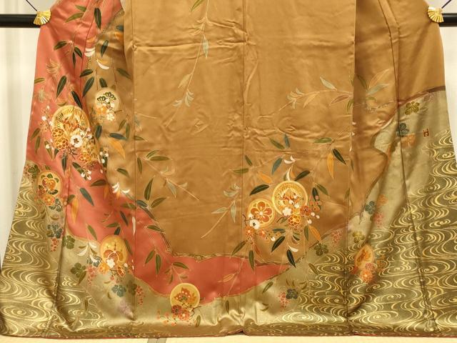 平和屋着物●訪問着　作家物　駒刺繍　飛鶴花蝶文　金彩　ロング丈　正絹　逸品　DABE9664du_3