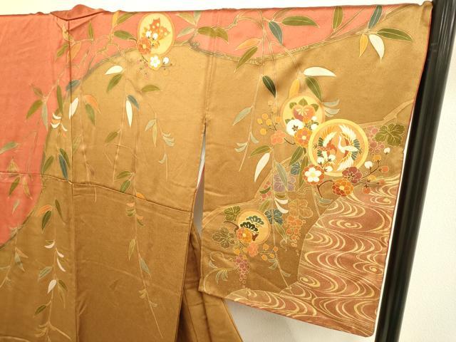 平和屋着物●訪問着　作家物　駒刺繍　飛鶴花蝶文　金彩　ロング丈　正絹　逸品　DABE9664du_2