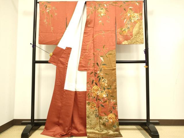 平和屋着物●訪問着　作家物　駒刺繍　飛鶴花蝶文　金彩　ロング丈　正絹　逸品　DABE9664du_1