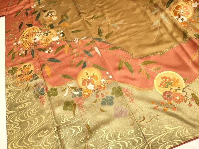 平和屋着物●訪問着　作家物　駒刺繍　飛鶴花蝶文　金彩　ロング丈　正絹　逸品　DABE9664du_4