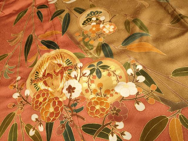 平和屋着物●訪問着　作家物　駒刺繍　飛鶴花蝶文　金彩　ロング丈　正絹　逸品　DABE9664du_5