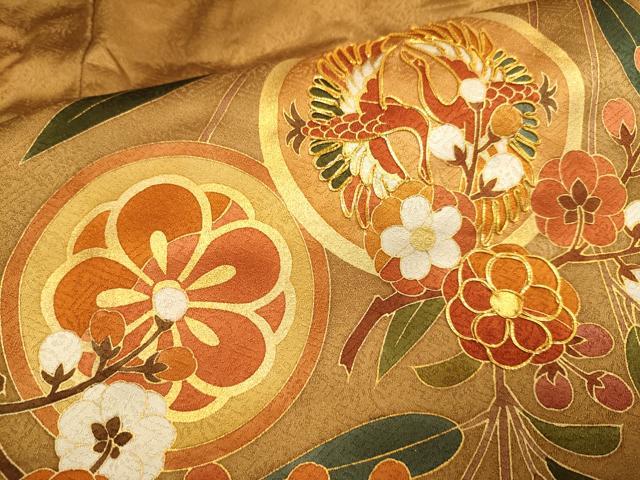 平和屋着物●訪問着　作家物　駒刺繍　飛鶴花蝶文　金彩　ロング丈　正絹　逸品　DABE9664du_6