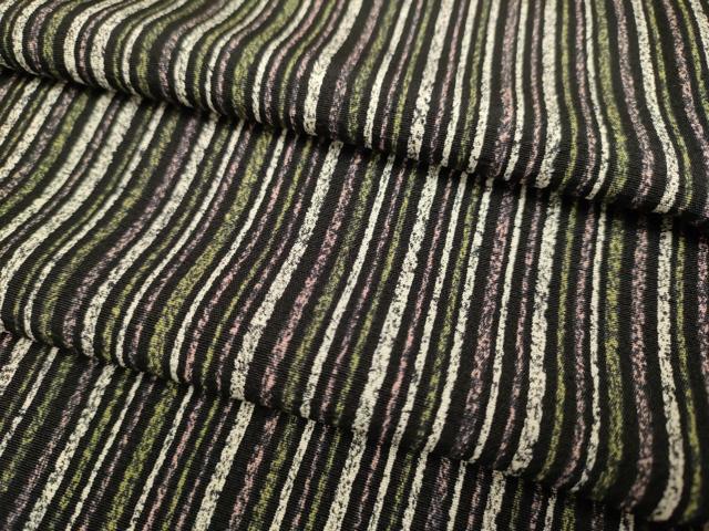 平和屋着物▽上質な小紋　単衣　縞　黒地　正絹　逸品　DABE9806du 27,885円