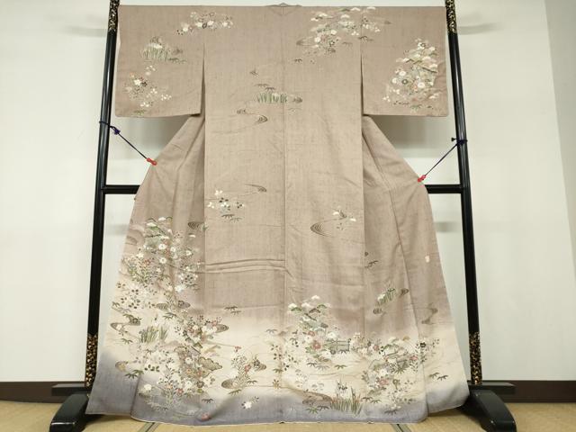 平和屋着物●訪問着　作家物　紬地　流水風景草花文　やまと誂製　正絹　逸品　未使用　DABF1159ud 33,800円