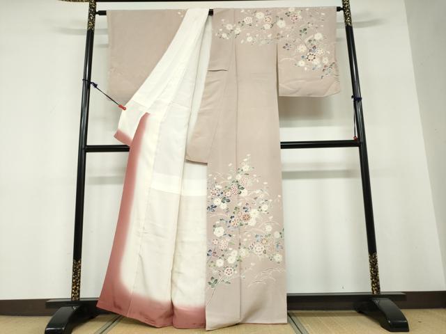平和屋着物●訪問着　作家物　草花文　鬼しぼ縮緬　正絹　逸品　DABF1326ud_1