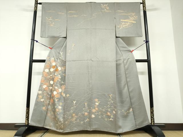 平和屋着物●訪問着　駒刺繍　草花文　金彩　正絹　逸品　DABF1576ud 27,885円