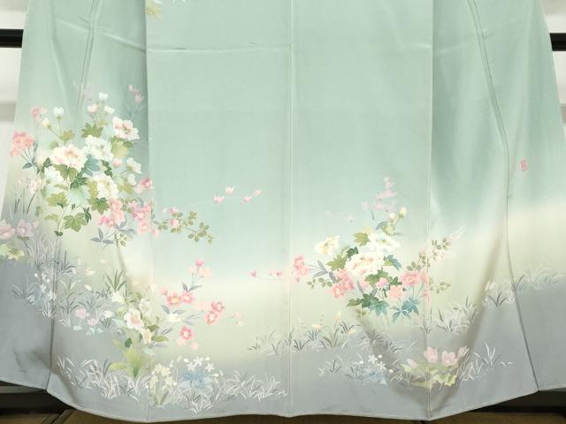 平和屋着物●訪問着　友禅　作家物　草花文　暈し染め　正絹　逸品　未使用　DABF1624ud_3