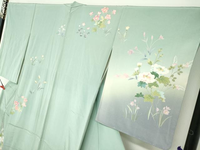 平和屋着物●訪問着　友禅　作家物　草花文　暈し染め　正絹　逸品　未使用　DABF1624ud_2