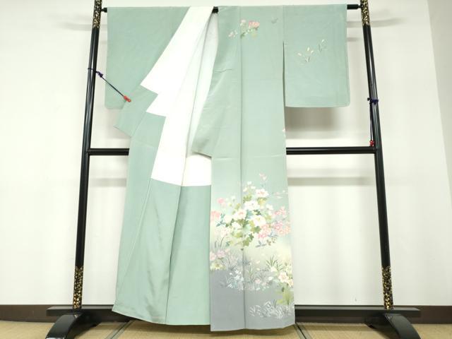 平和屋着物●訪問着　友禅　作家物　草花文　暈し染め　正絹　逸品　未使用　DABF1624ud_1