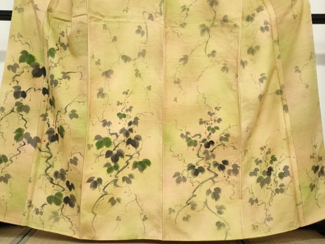 平和屋着物●訪問着　紬地　手描き　蔦の葉文　正絹　逸品　未使用　DABF1730ud_3