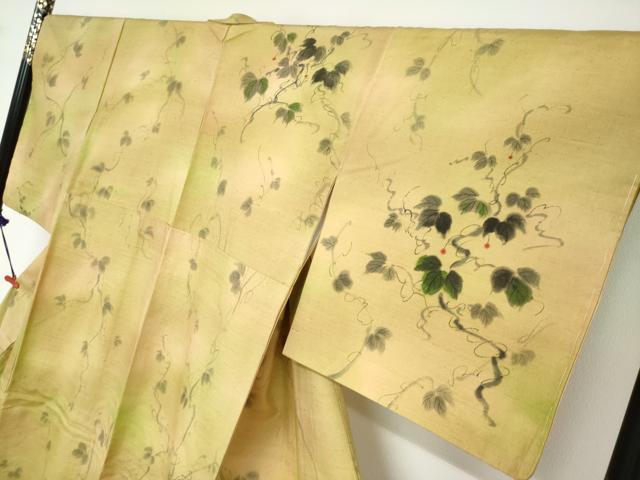 平和屋着物●訪問着　紬地　手描き　蔦の葉文　正絹　逸品　未使用　DABF1730ud_2