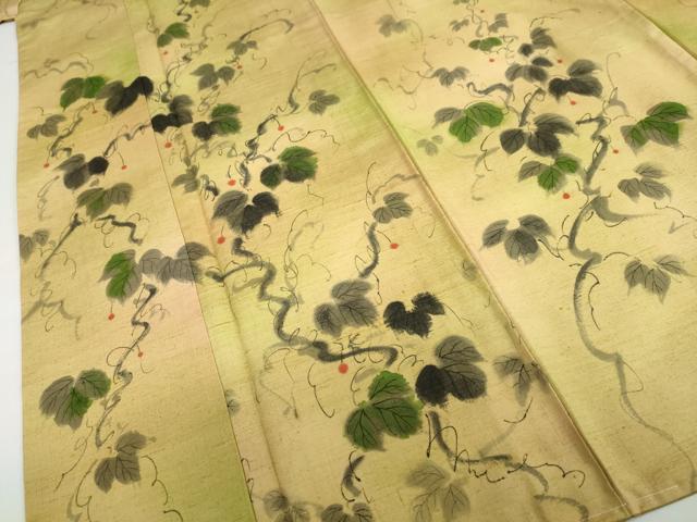 平和屋着物●訪問着　紬地　手描き　蔦の葉文　正絹　逸品　未使用　DABF1730ud_4