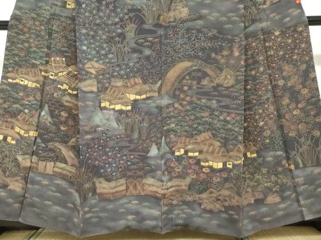 平和屋着物●訪問着　駒刺繍　風景草花文　金彩　正絹　逸品　DABF1771ud_3