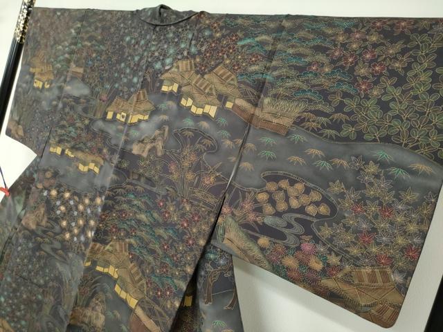 平和屋着物●訪問着　駒刺繍　風景草花文　金彩　正絹　逸品　DABF1771ud_2
