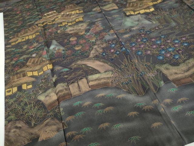 平和屋着物●訪問着　駒刺繍　風景草花文　金彩　正絹　逸品　DABF1771ud_4