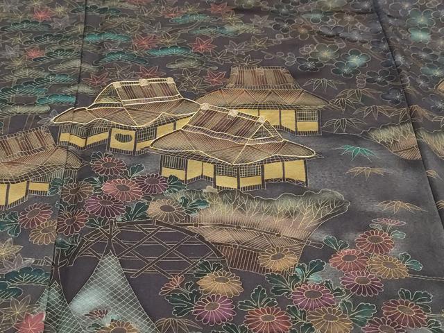 平和屋着物●訪問着　駒刺繍　風景草花文　金彩　正絹　逸品　DABF1771ud_5