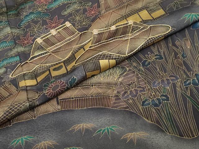 平和屋着物●訪問着　駒刺繍　風景草花文　金彩　正絹　逸品　DABF1771ud_6