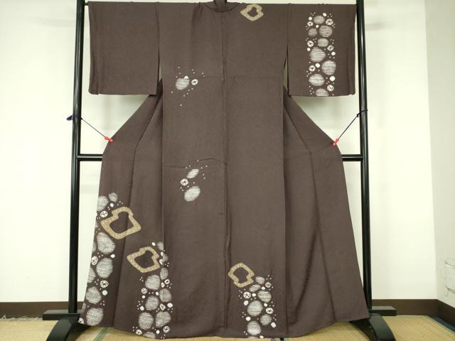平和屋着物▽訪問着　単衣　杢目絞り　幾何学丸文　正絹　逸品　DABF3127op