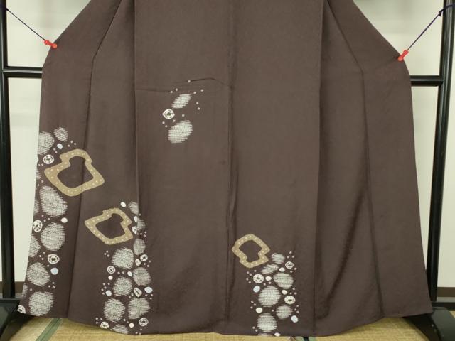平和屋着物▽訪問着　単衣　杢目絞り　幾何学丸文　正絹　逸品　DABF3127op_3