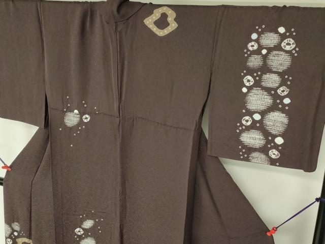 平和屋着物▽訪問着　単衣　杢目絞り　幾何学丸文　正絹　逸品　DABF3127op_2