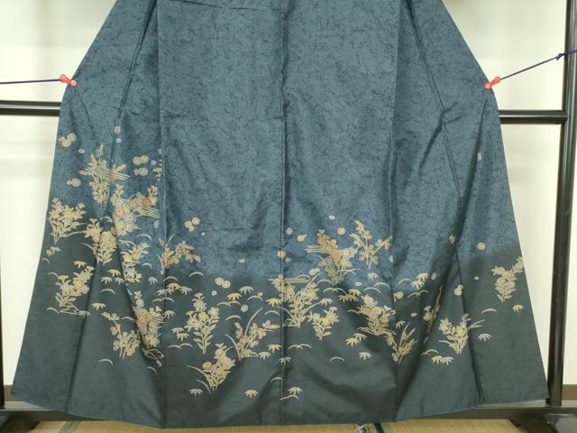 平和屋着物●京友禅の巨匠・頼田勉 臈纈染手描友禅　本場染大島紬　訪問着　草花　暈し染め　金彩　正絹　逸品　DABF3179op_3